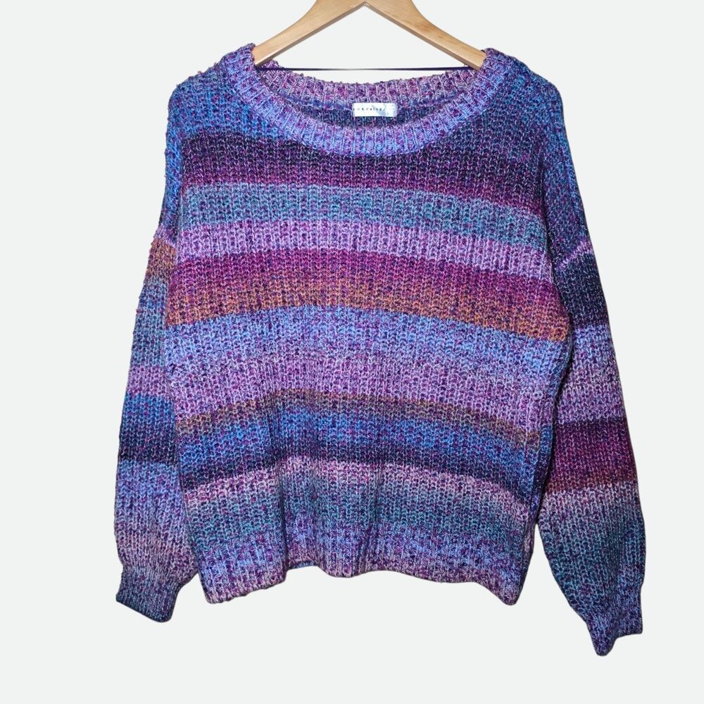 Retrology Womens Small Purple Blue Striped Chunky Marled Loose Knit Sweater